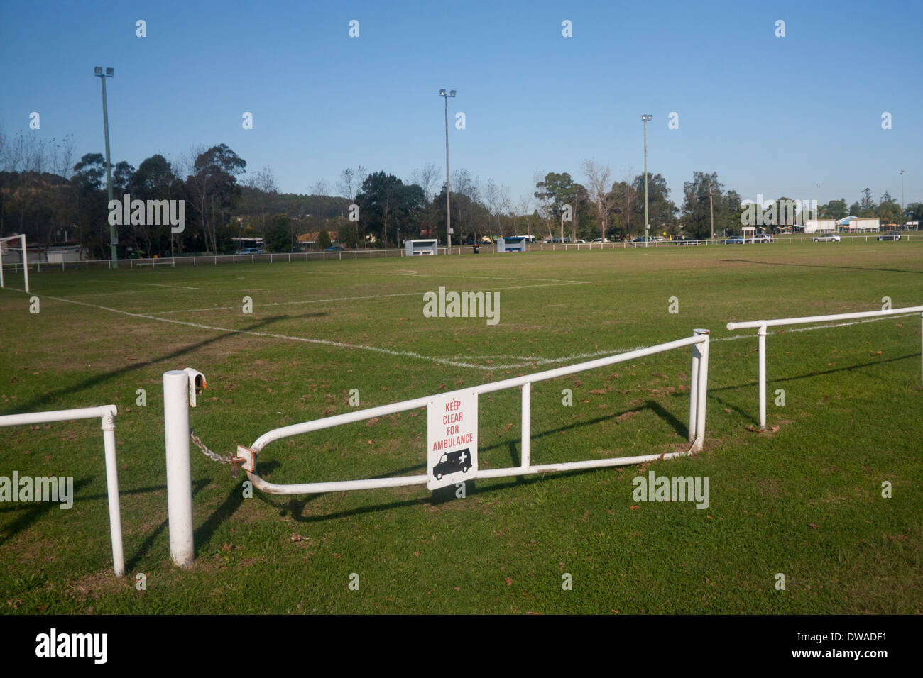 Porta riservata per ambulanza su un angolo del campo di calcio lago Macquarie New South Wales NSW Australia Foto Stock