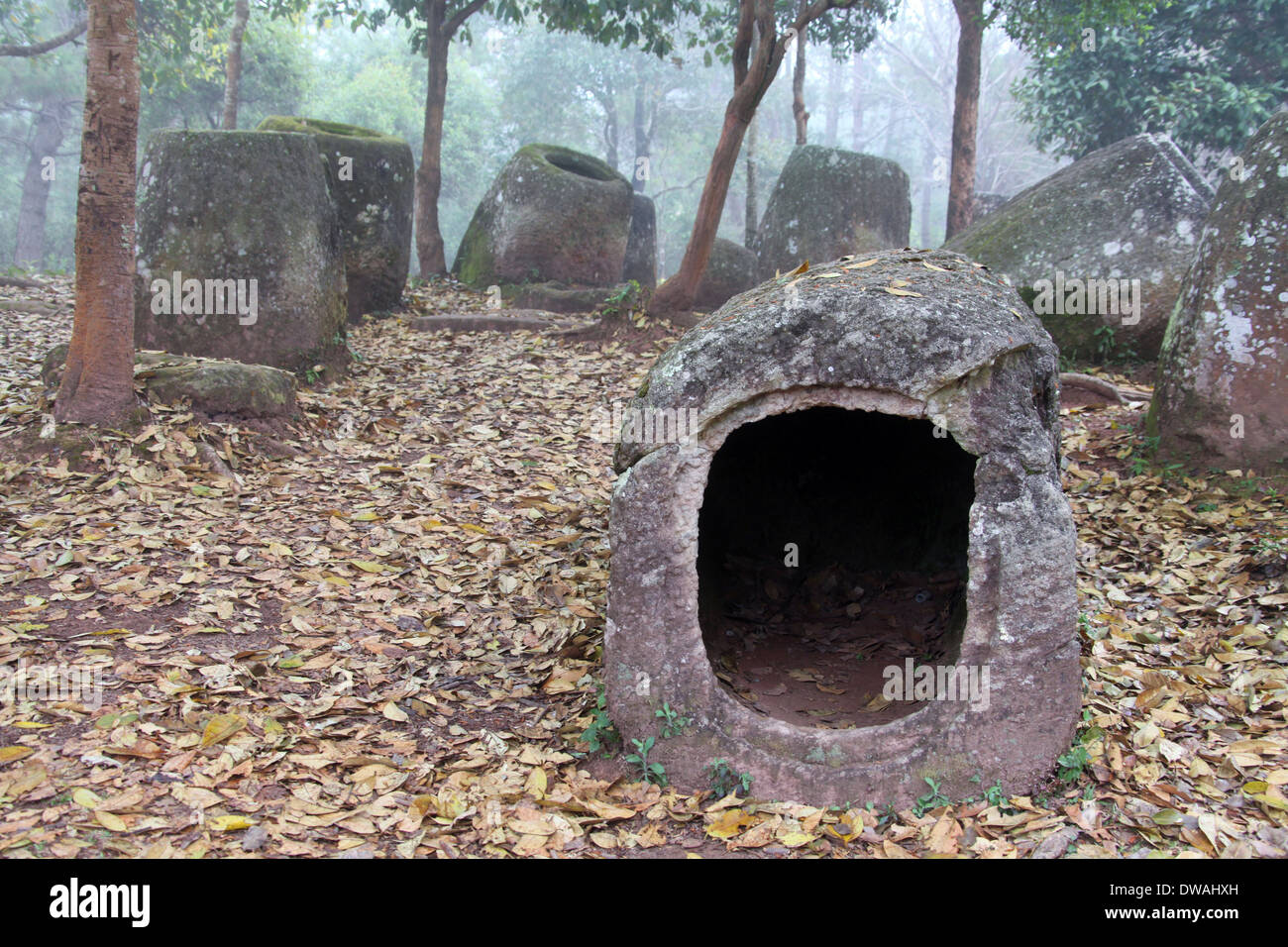 Hai Hin Phu Salato che è il sito 2 della pianura di vasi in Laos Foto Stock