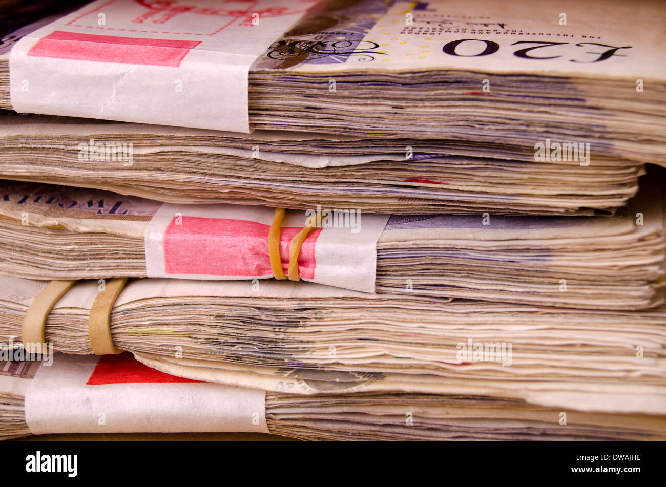 Fasci di venti Pound note Foto Stock