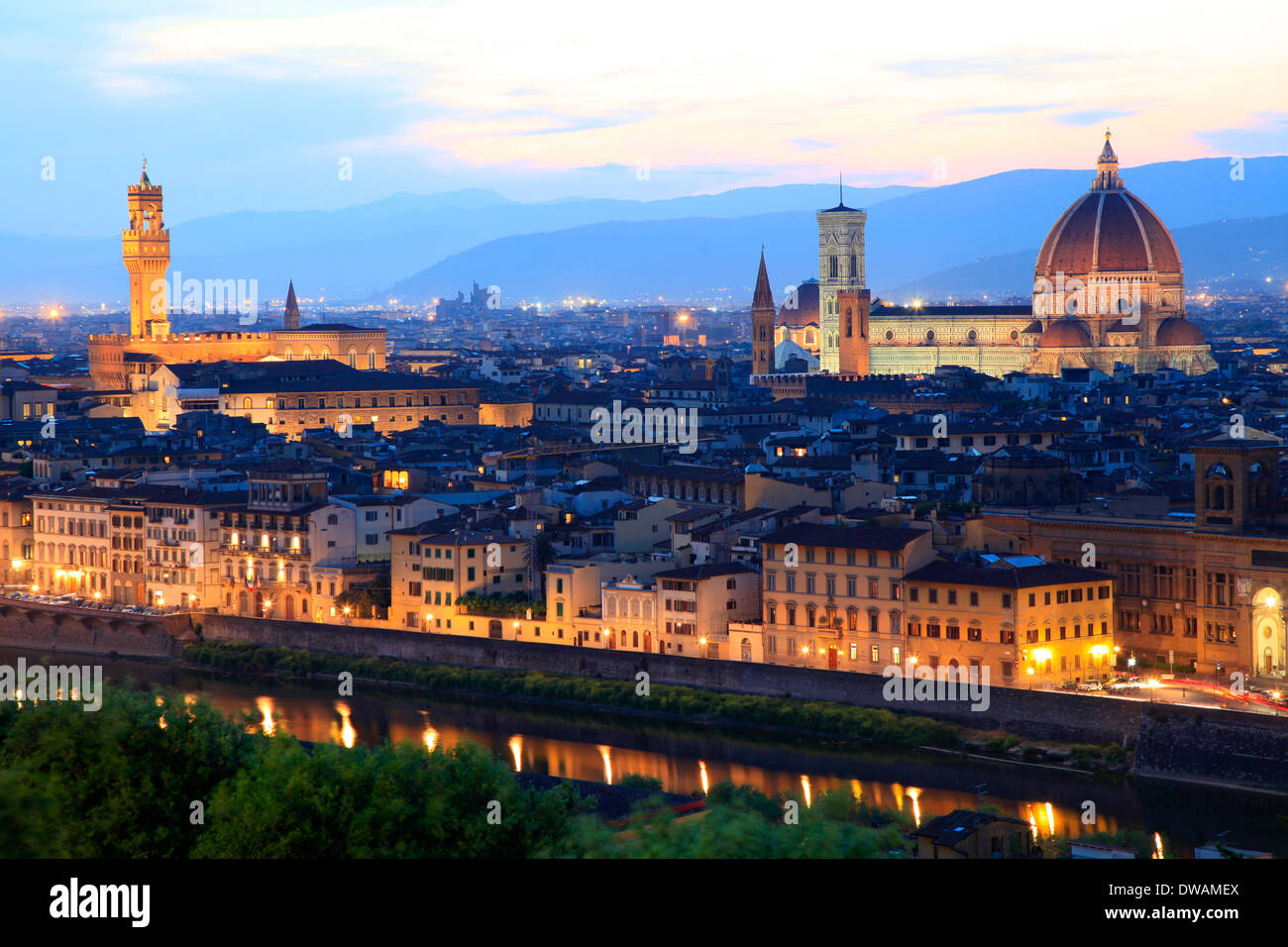 Orizzonte di Firenze al tramonto, Italia Foto Stock
