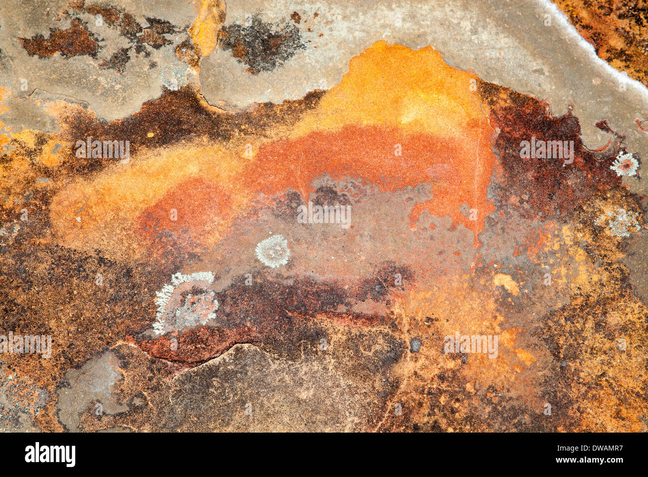 Australian Sito aborigeno di sfondo di arenaria che mostra i colori di base utilizzati nella tecnica Foto Stock