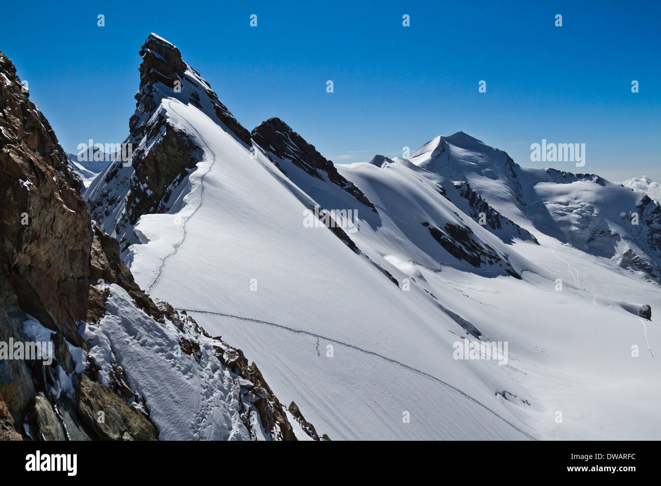 Viste dal Breithorn traversa, Alpi, Italia, UE Foto Stock