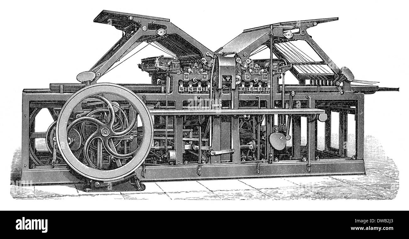 Illustrazione storica del XIX secolo, la stampa industriale premere Foto Stock