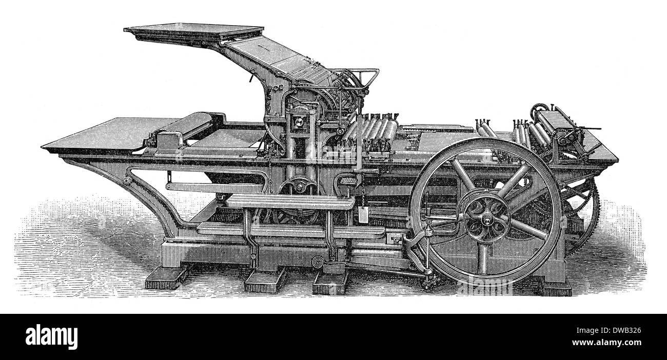 Illustrazione storica del XIX secolo, industriale stampa litografia press, Foto Stock