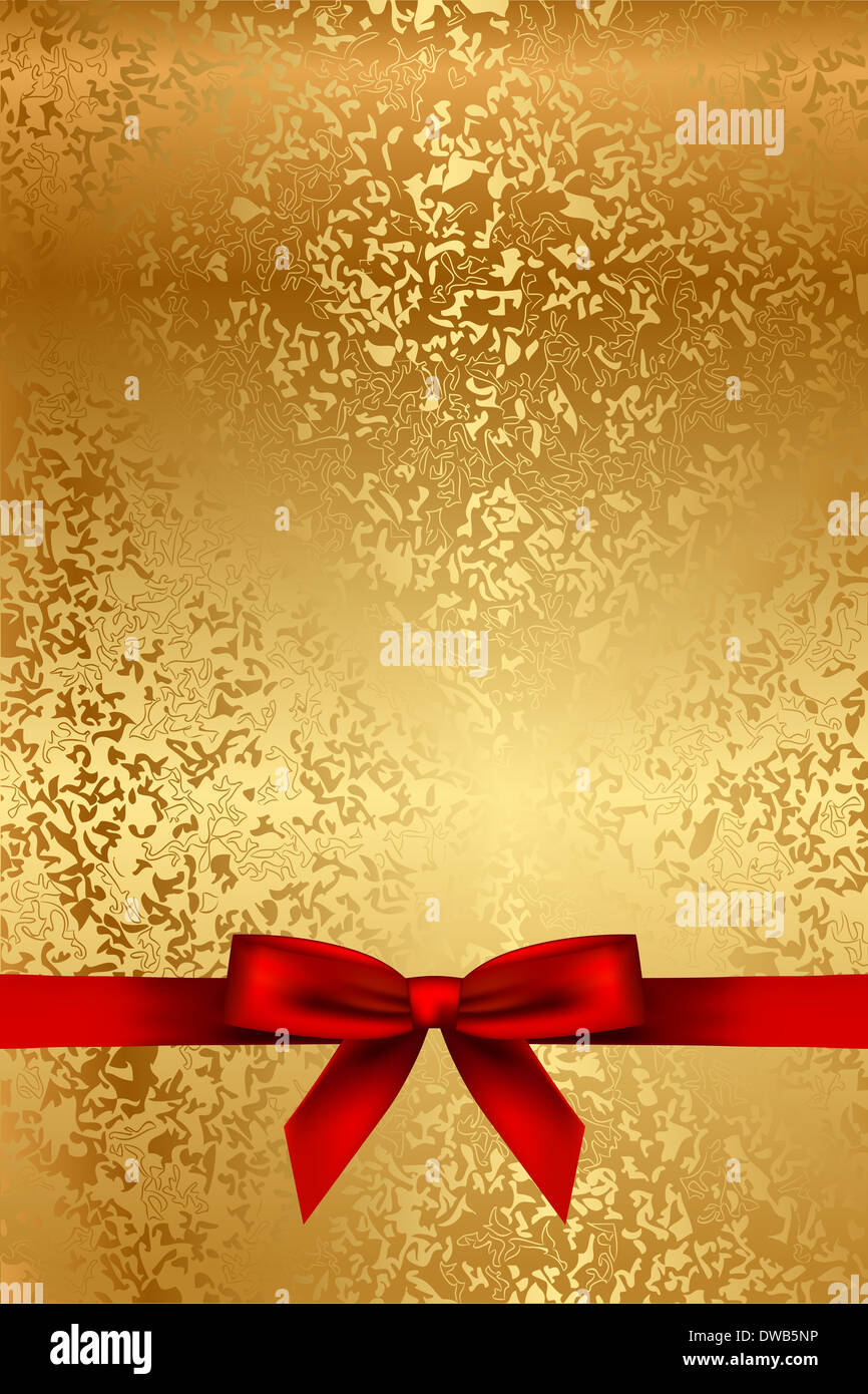 Vettore texture oro con fiocco rosso Foto Stock