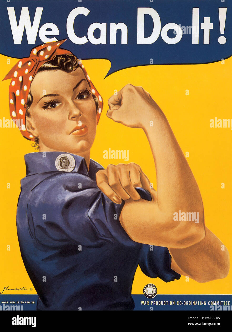 Americano di propaganda di guerra poster, possiamo farlo!, prodotta nel 1943 per Westinghouse Electric come un immagine ispiratrice per migliorare il morale del lavoratore. Il poster è generalmente ritenuto essere basata su una in bianco e nero Servizio filo fotografia scattata di Michigan operaio di fabbrica denominato Geraldine Hoff. Foto Stock
