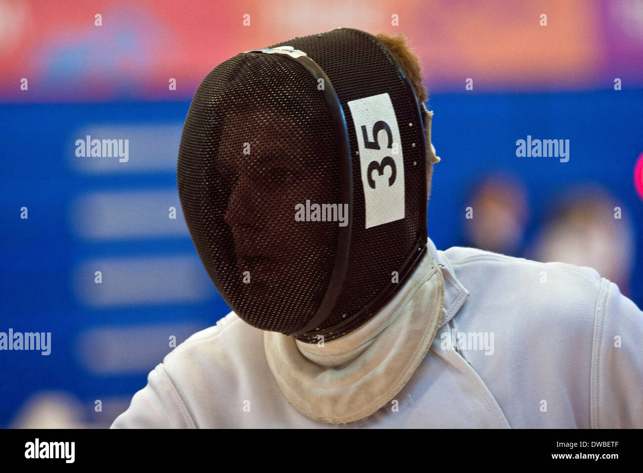 Stati Uniti d'America Sam Sacksen prima fase di scherma durante il pentathlon moderno a Londra Foto Stock