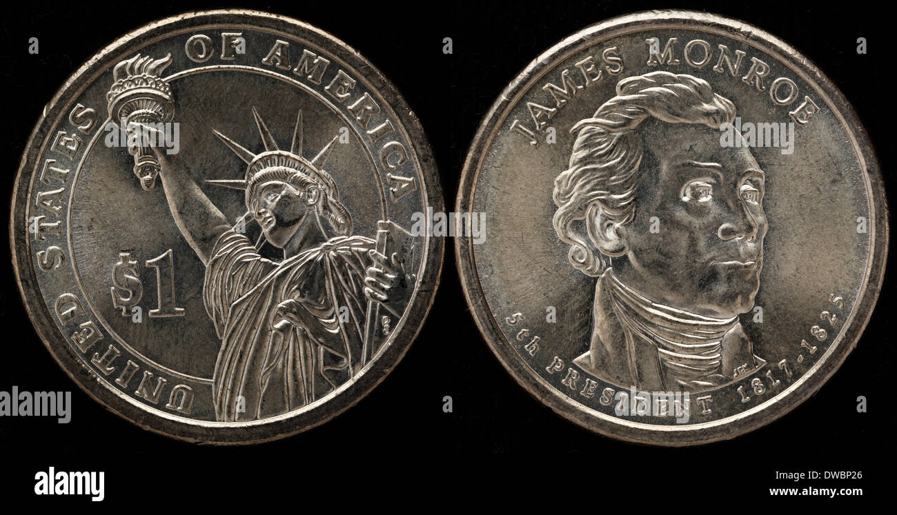 1 Dollar coin, presidente James Monroe, USA, 2008 Foto Stock