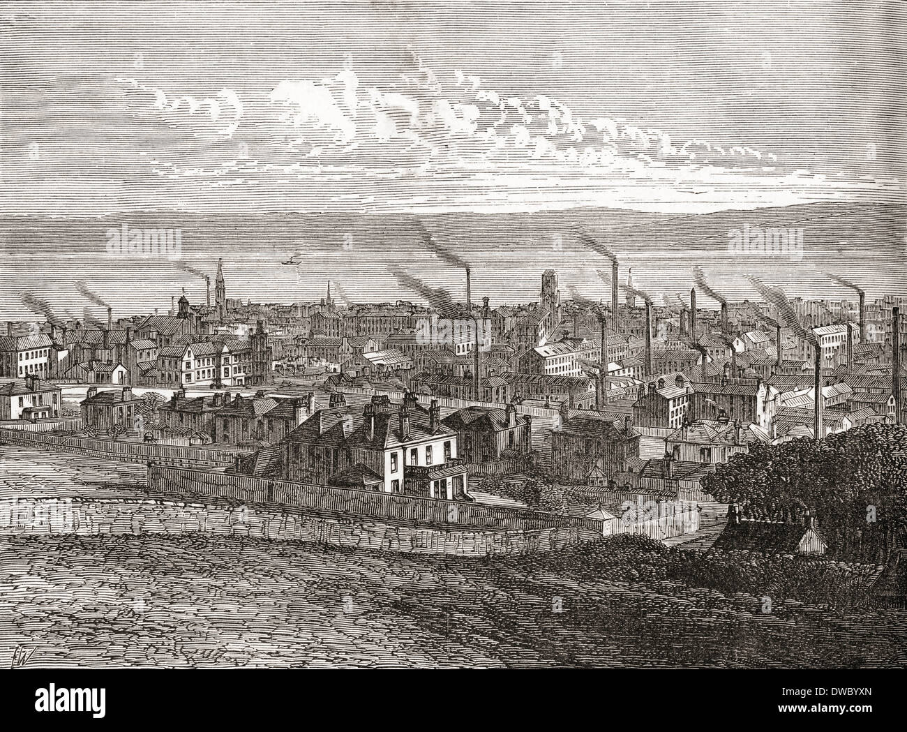 Vista della Scozia, dalla legge nel XIX secolo quando la città aveva oltre 60 mulini di iuta. Foto Stock