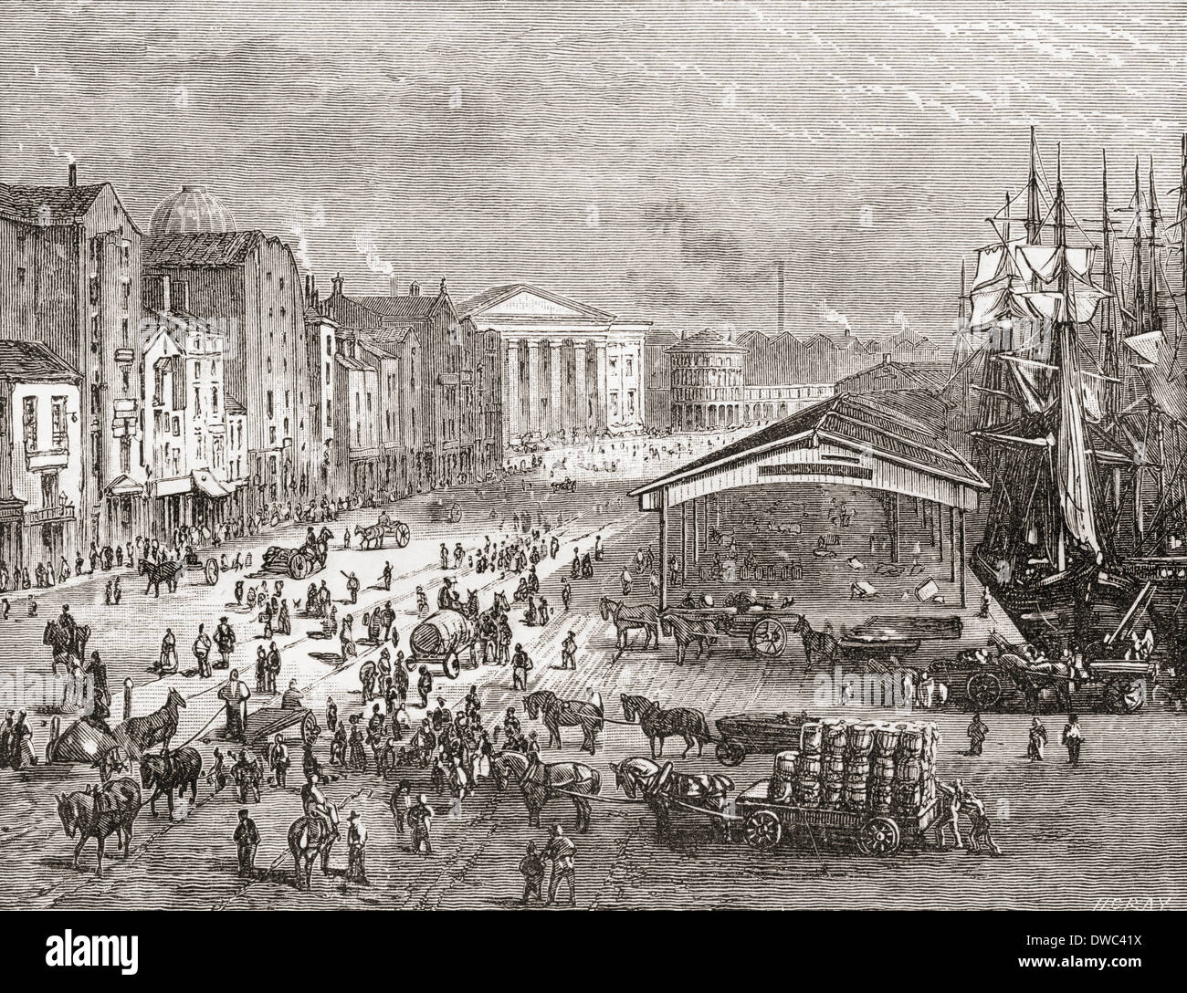 Strand Street e Custom House, Liverpool, Lancashire, Inghilterra nel XIX secolo. Da città del mondo, pubblicato c.1893. Foto Stock