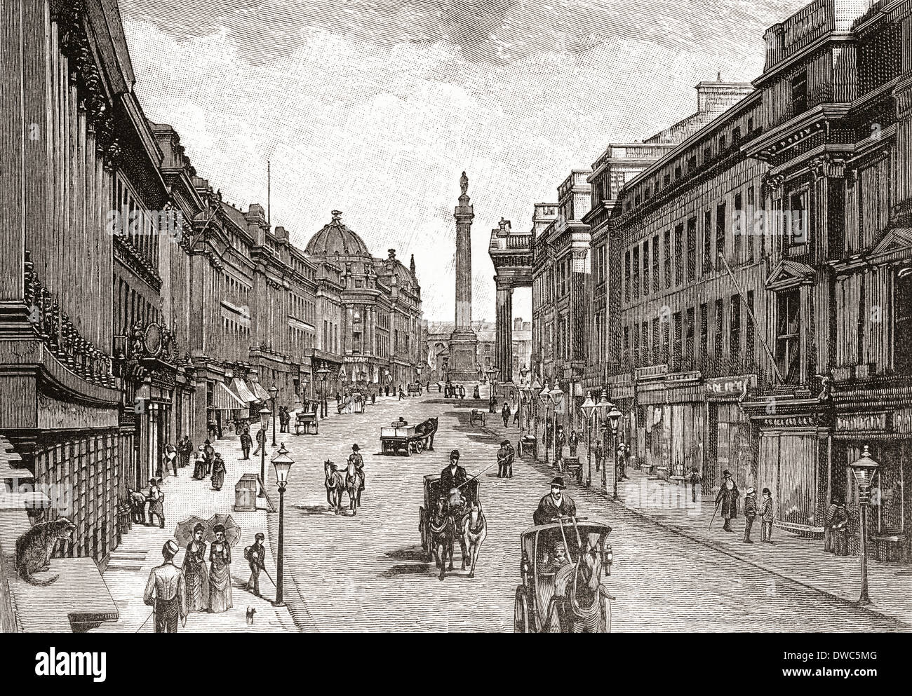 Grey Street, Newcastle-upon-Tyne, in Inghilterra nel XIX secolo. Foto Stock