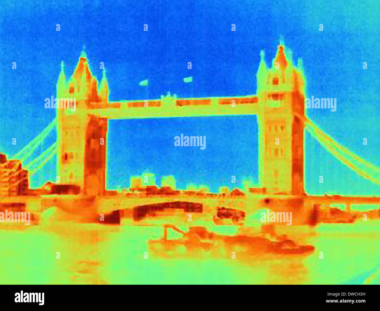 Immagine termica del Tower Bridge di Londra, Inghilterra Foto Stock