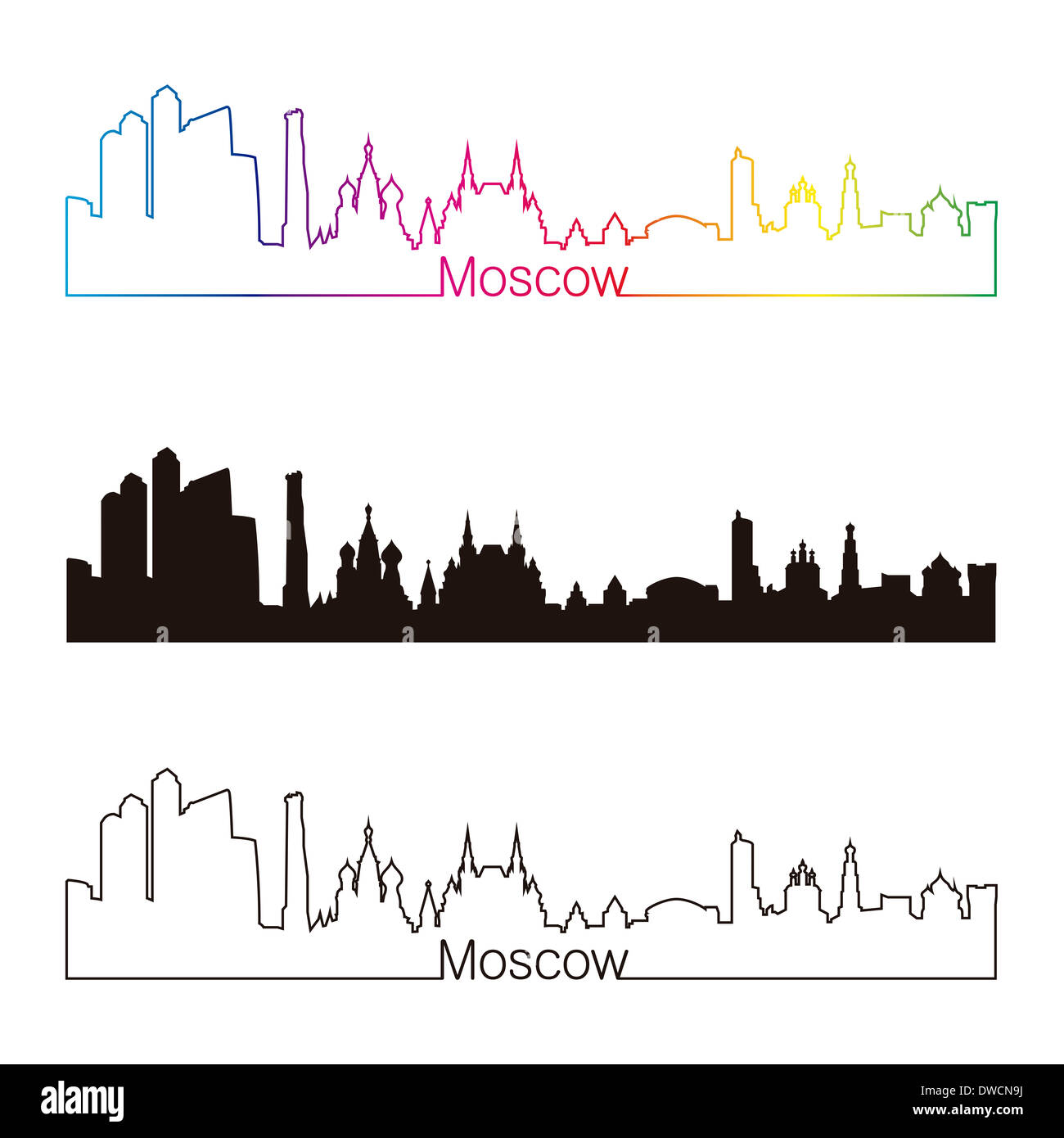 Lo skyline di Mosca lo stile lineare con rainbow Foto Stock