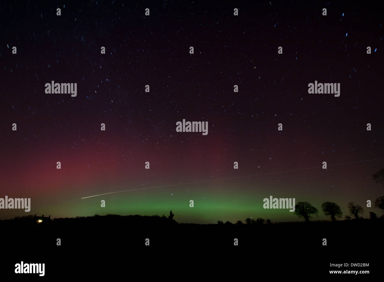 Aurora Boreale (Northern Lights) sulla Norfolk, Regno Unito il 27 febbraio 2014 Foto Stock