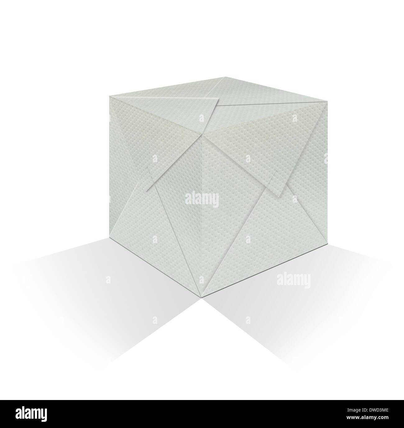 Box avvolto in carta igienica su sfondo bianco Foto Stock