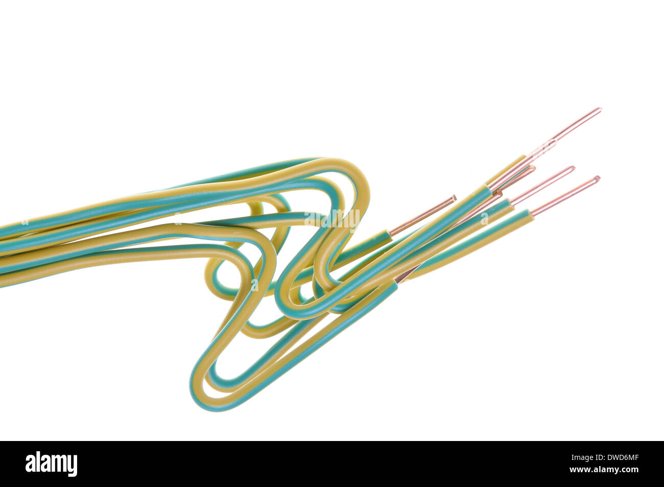 La massa verde giallo filo utilizzato nel sistema elettrico Foto Stock