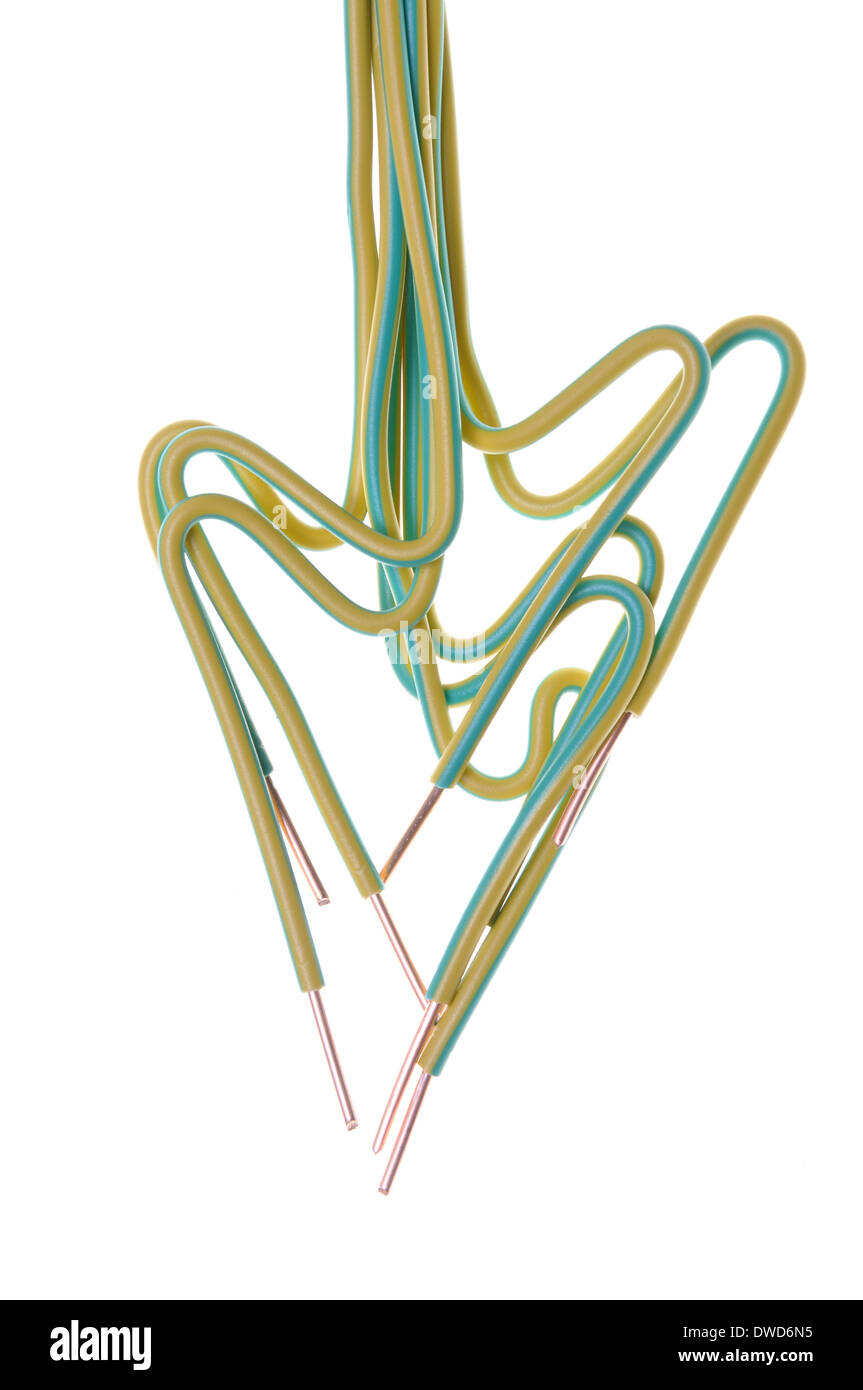 La massa verde giallo filo utilizzato nel sistema elettrico Foto Stock