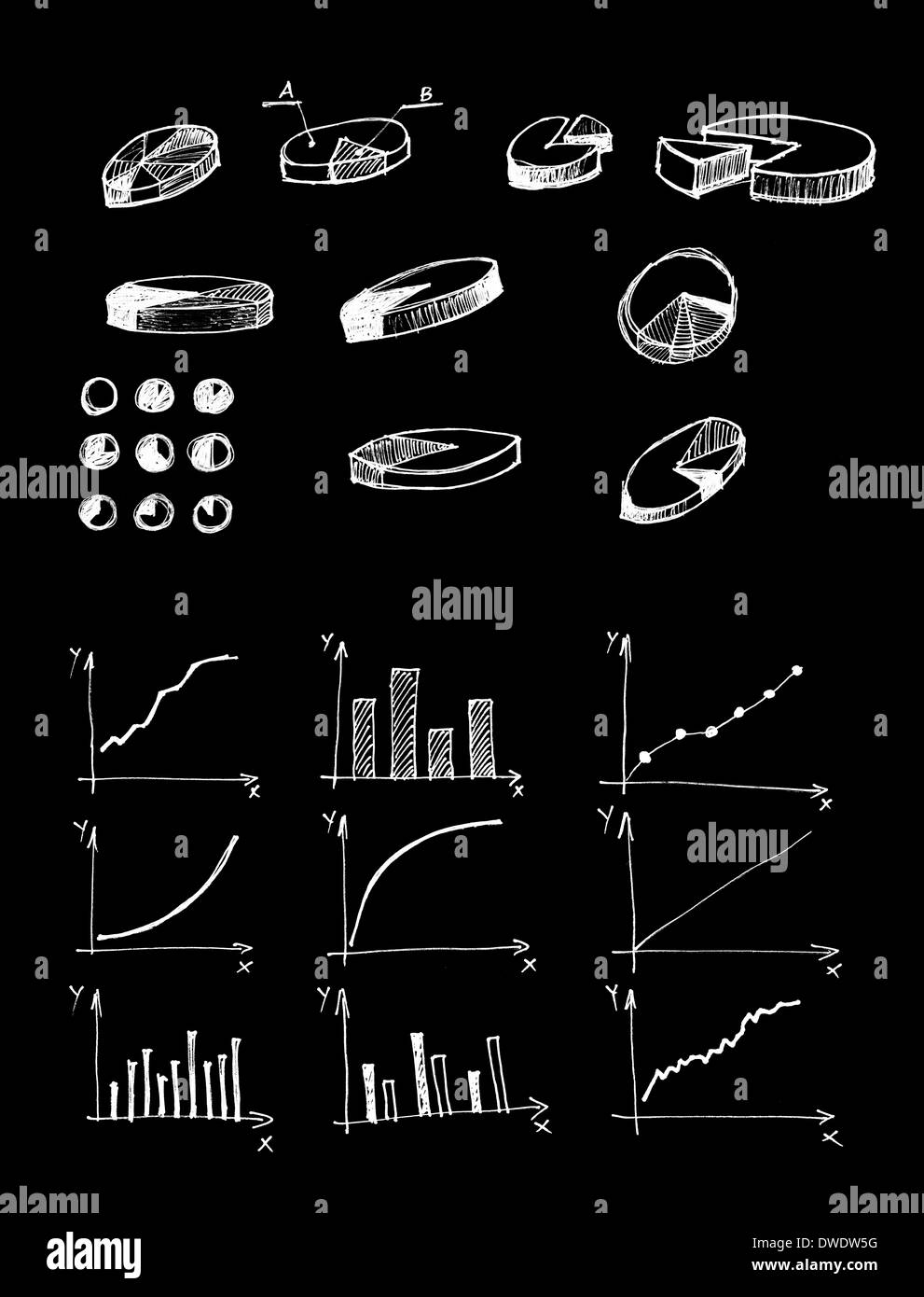 Diagrammi e grafici e altri disegni infographics come elementi di design collection. Foto Stock