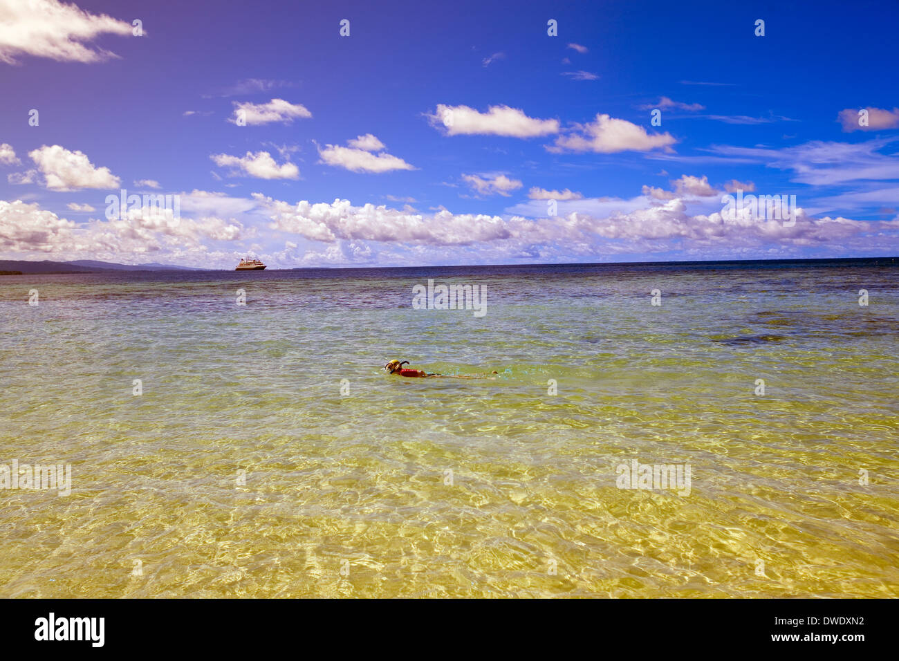 Snorkeling off Mateana Isola, Marovo Lagoon, Isole Salomone, Sud Pacifico Foto Stock