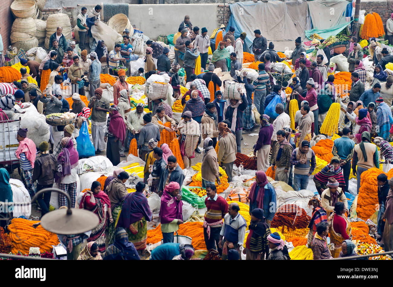 Il mercato dei fiori,Kolkata,l'India Foto Stock