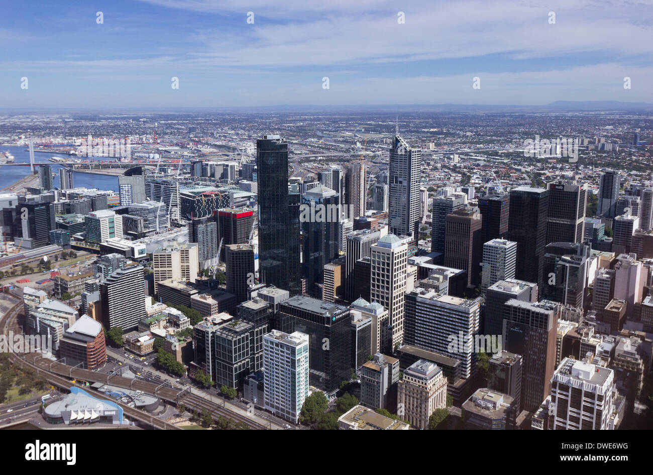 Aerial del quartiere centrale degli affari di Melbourne, Victoria, Australia Foto Stock
