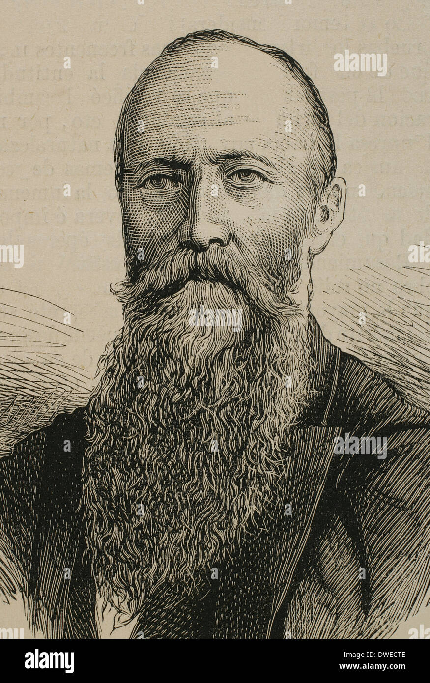 Augustus Le Plongeon (1825-1908) fotografo angloamericano e antiquario. Ritratto. Incisione. Foto Stock