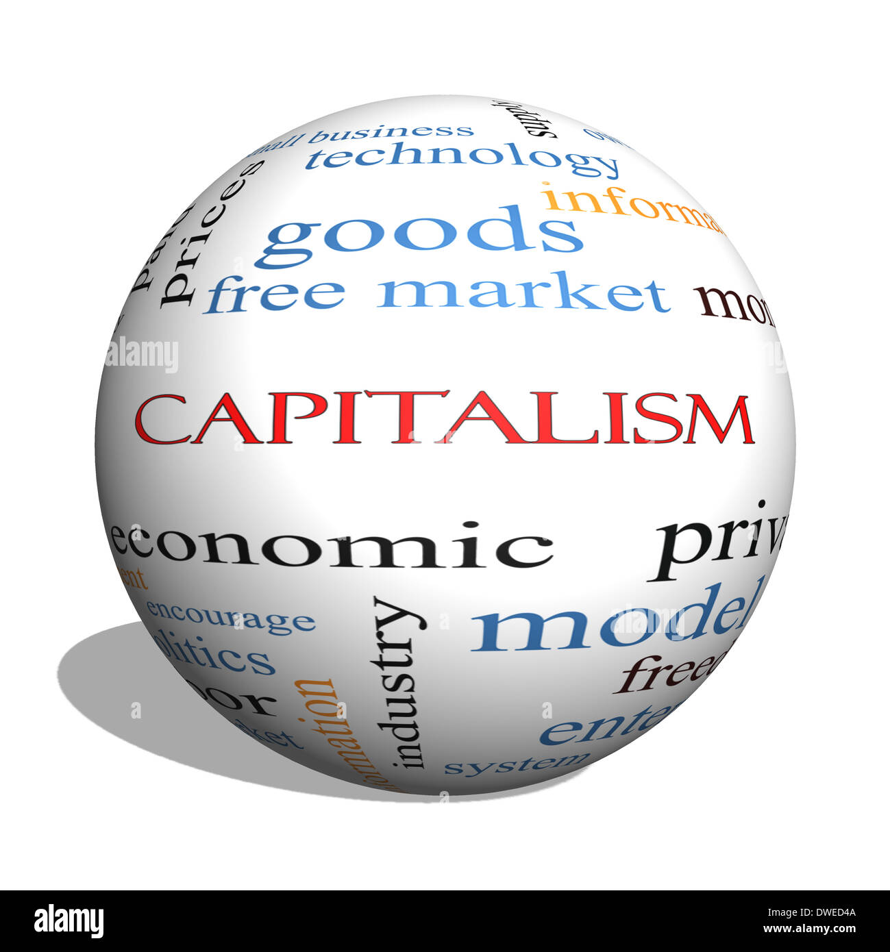 Il capitalismo 3D sfera parola concetto Cloud con grande come i termini economici, privato, gratuito e molto di più. Foto Stock