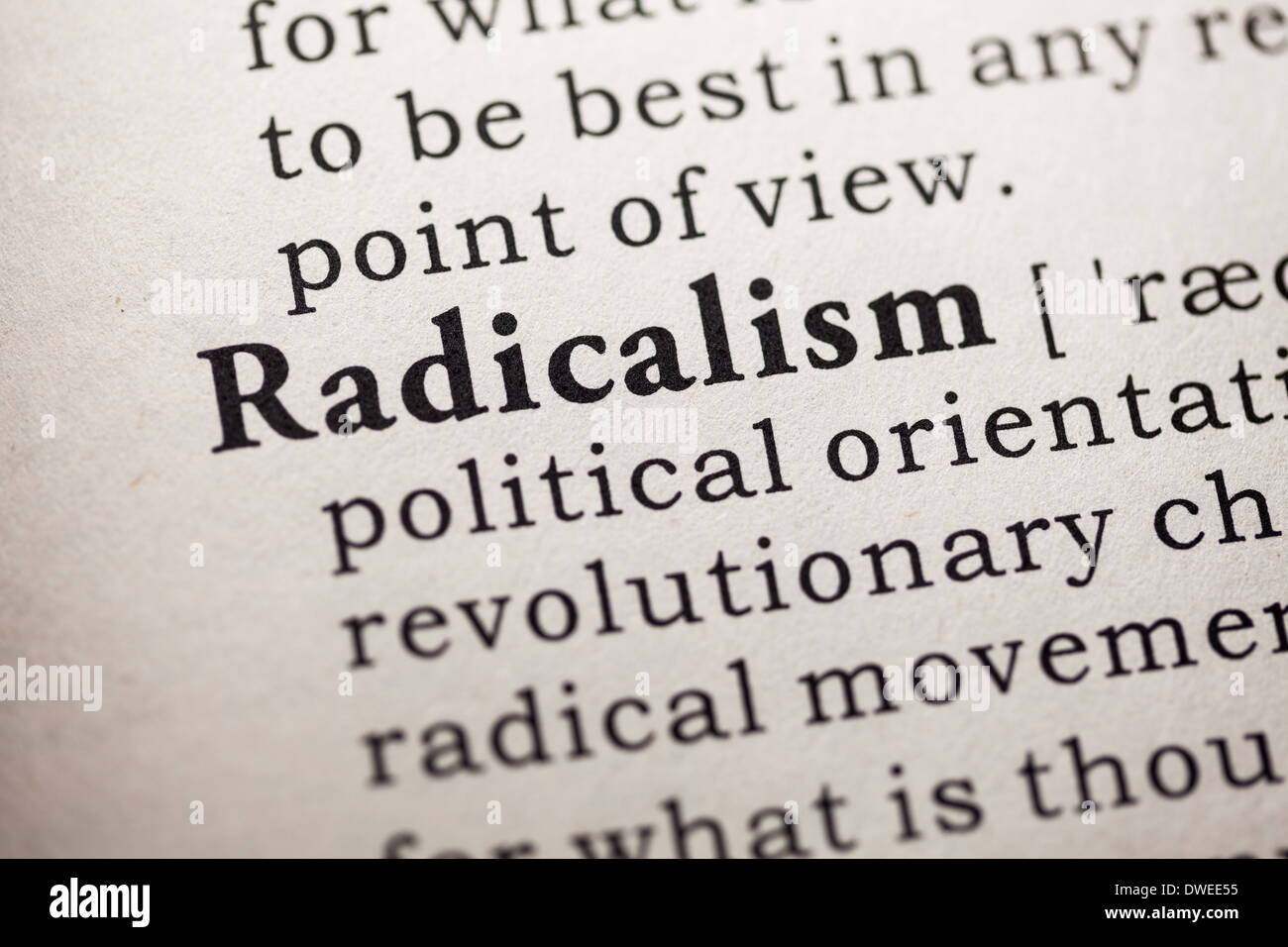 Fake Dizionario, definizione del dizionario della parola radicalismo. Foto Stock