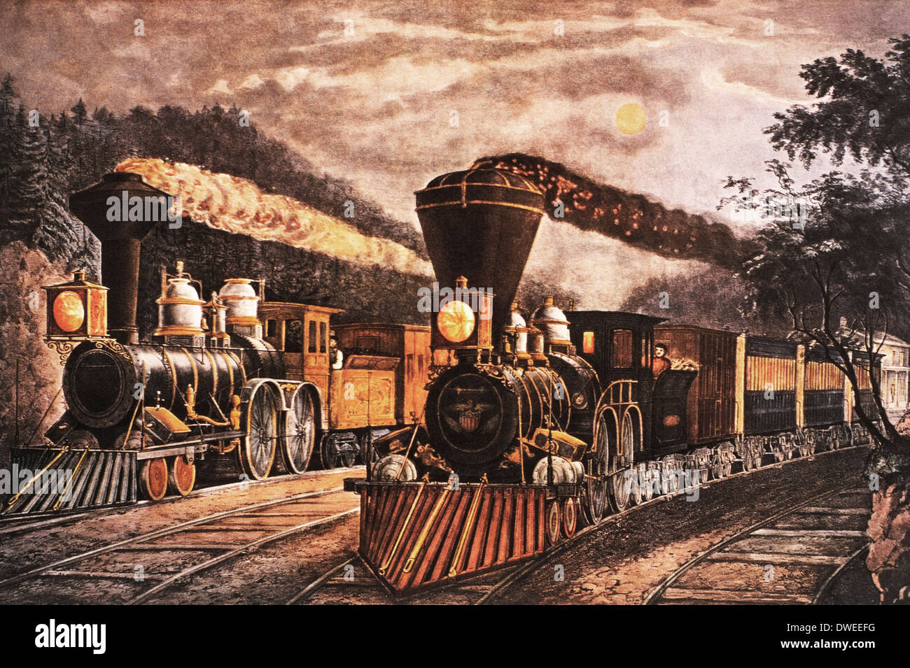 Il Fulmine Treni Espresso, lasciando la giunzione, litografia, Currier & Ives, 1863 Foto Stock