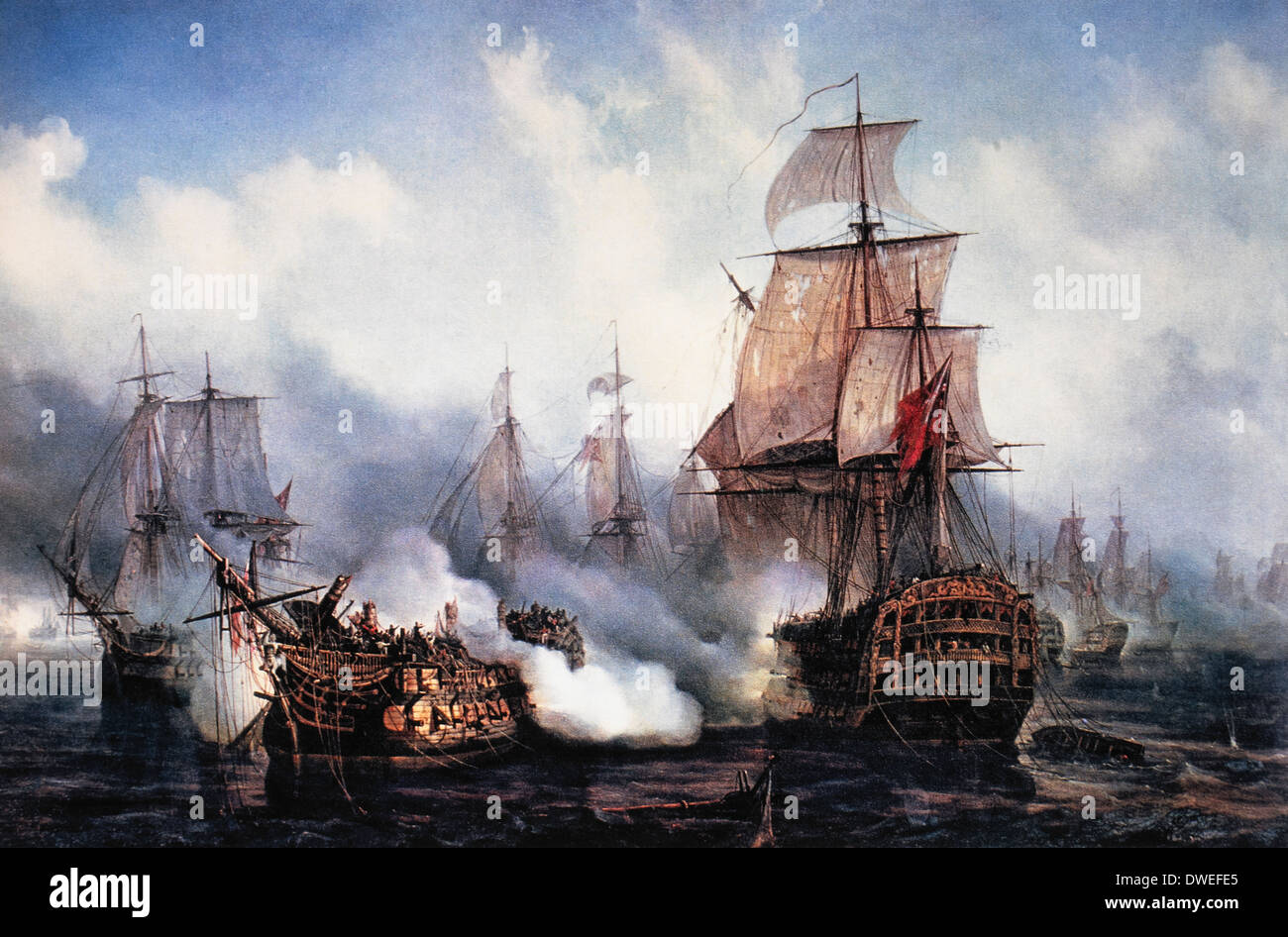 La Battaglia di Trafalgar, 1805, dipinto da Louis Philippe Crepin Foto Stock