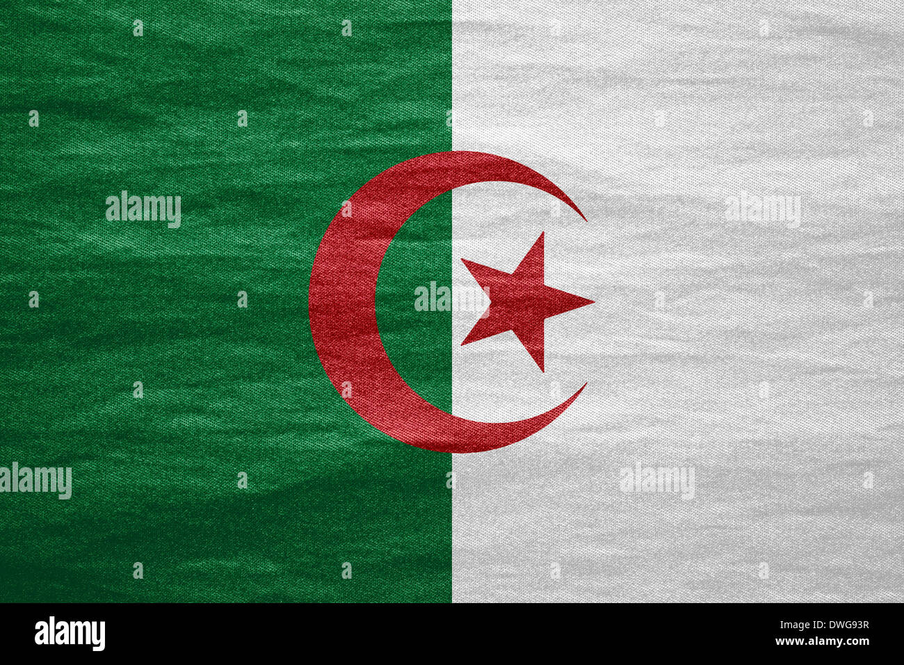 Bandiera di Algeria o banner algerino su tela texture Foto Stock