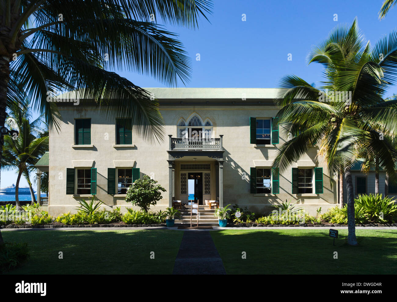 Palazzo Huliheʻe, ex casa vacanza di Hawaiian royalty, ora museo. Kailua-Kona, la Big Island, Hawaii, Stati Uniti d'America. Foto Stock