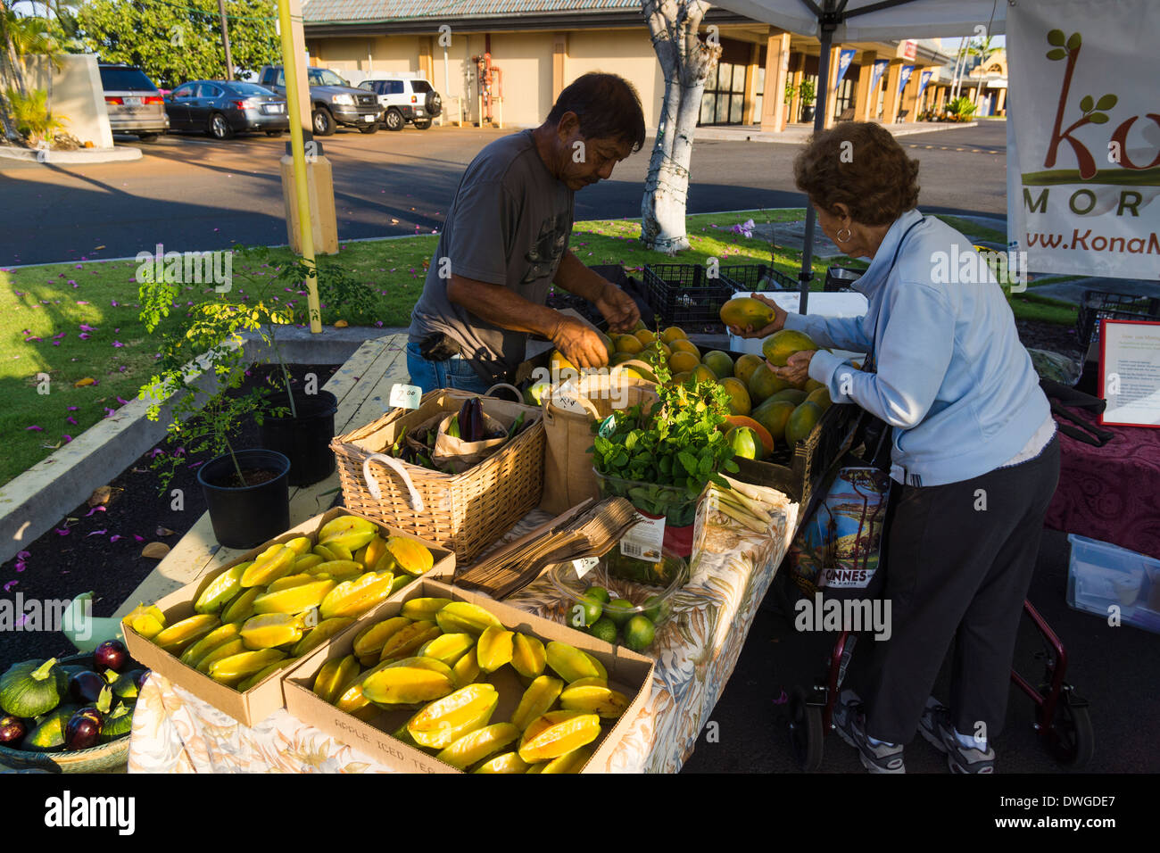 Keauhou Farmers Market, Kailua-Kona, la Big Island, Hawaii, Stati Uniti d'America. Foto Stock