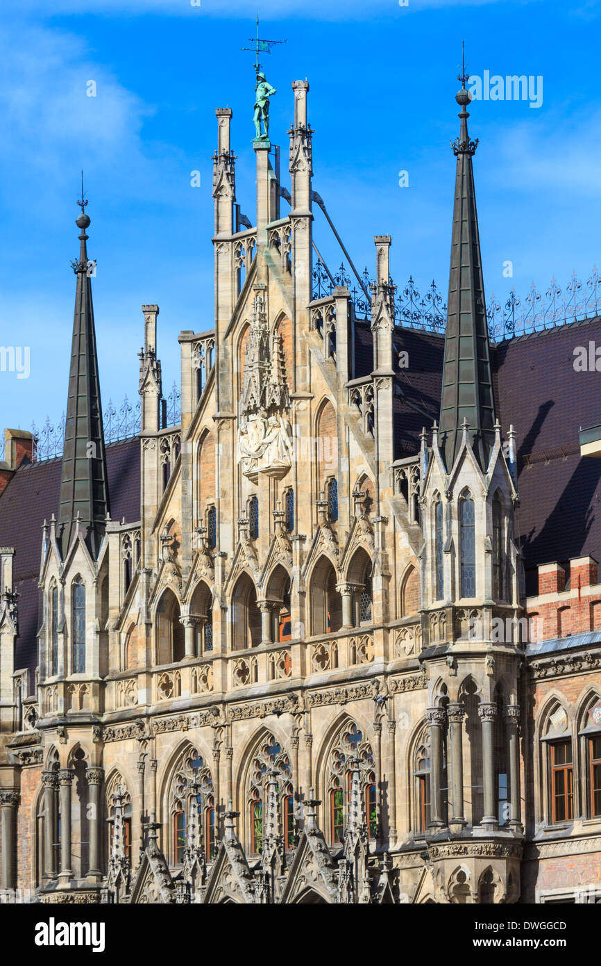 Monaco, città gotica facciata Hall Dettagli, Baviera, Germania Foto Stock