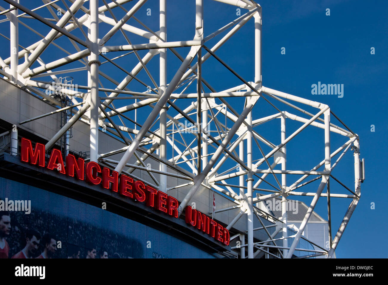 Lo stadio di calcio del Manchester United in Old Trafford a Manchester nel Regno Unito Foto Stock