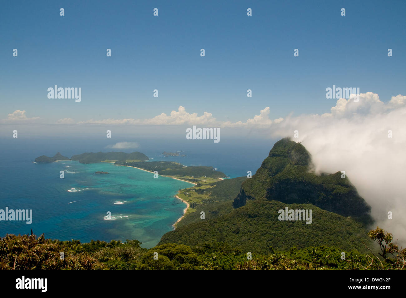Isola di Lord Howe dal Monte Gower Foto Stock