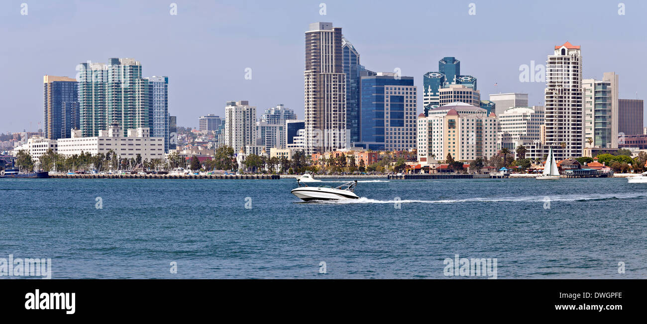 San Diego California waterfront skyline e pescherecci. Foto Stock