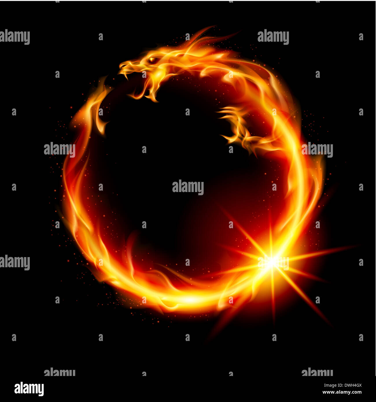 Fire Dragon. Illustrazione astratta su sfondo nero per il design. Foto Stock