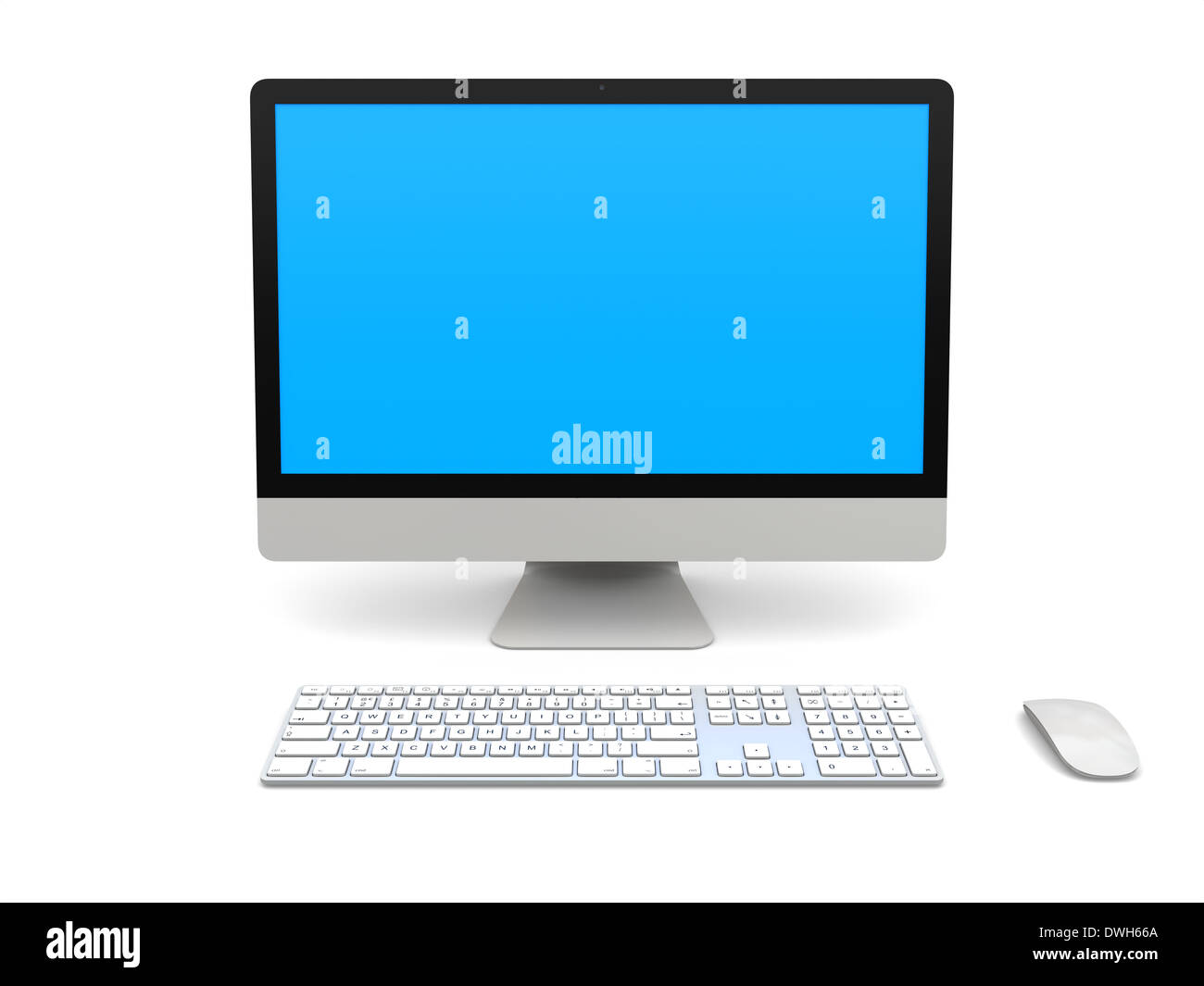 Moderno computer desktop con schermo blu isolato su sfondo bianco Foto Stock