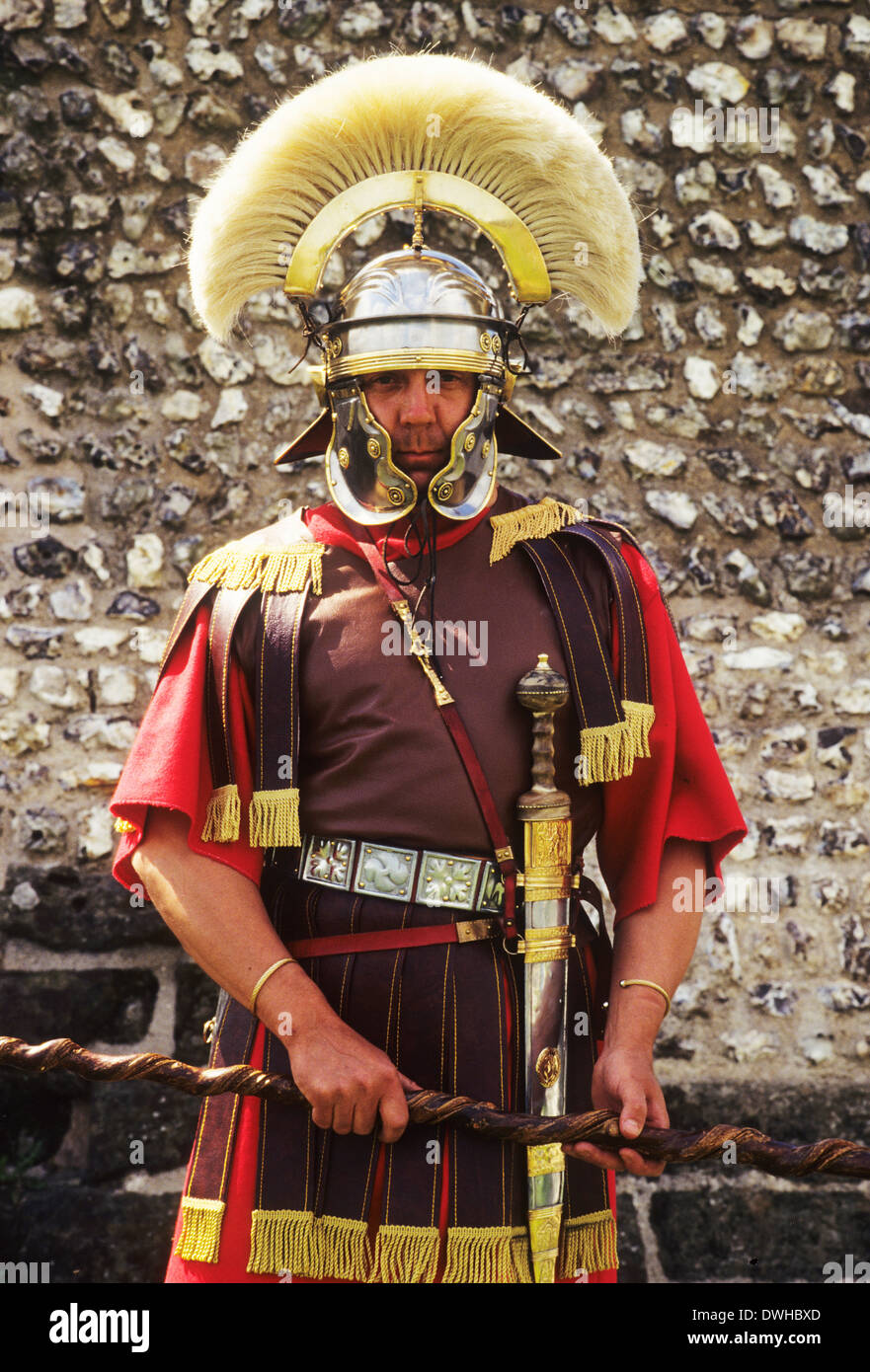 Rievocazione storica, il generale romano alto rango soldato dell'esercito di soldati, II secolo Inghilterra REGNO UNITO Foto Stock