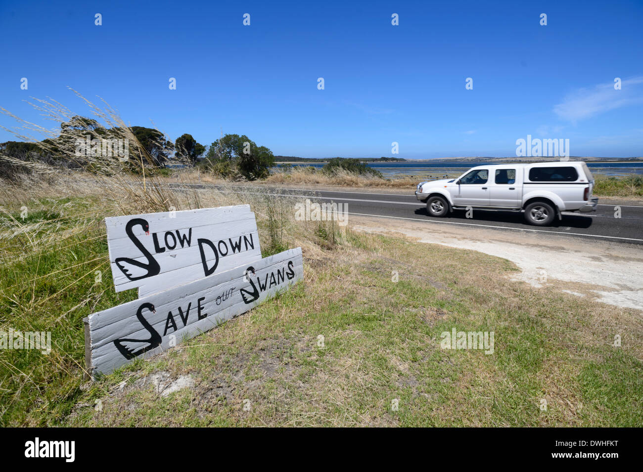 Salvare il nostro segno dei cigni, Kangaroo Island, Sud Australia, SA, Australia Foto Stock