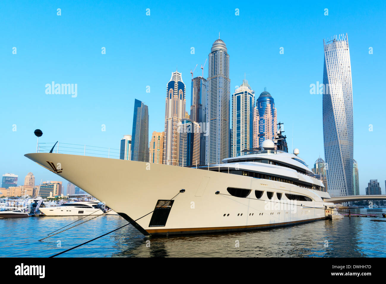 Superyacht a Dubai International Boat Show 2014 Emirati Arabi Uniti Foto Stock