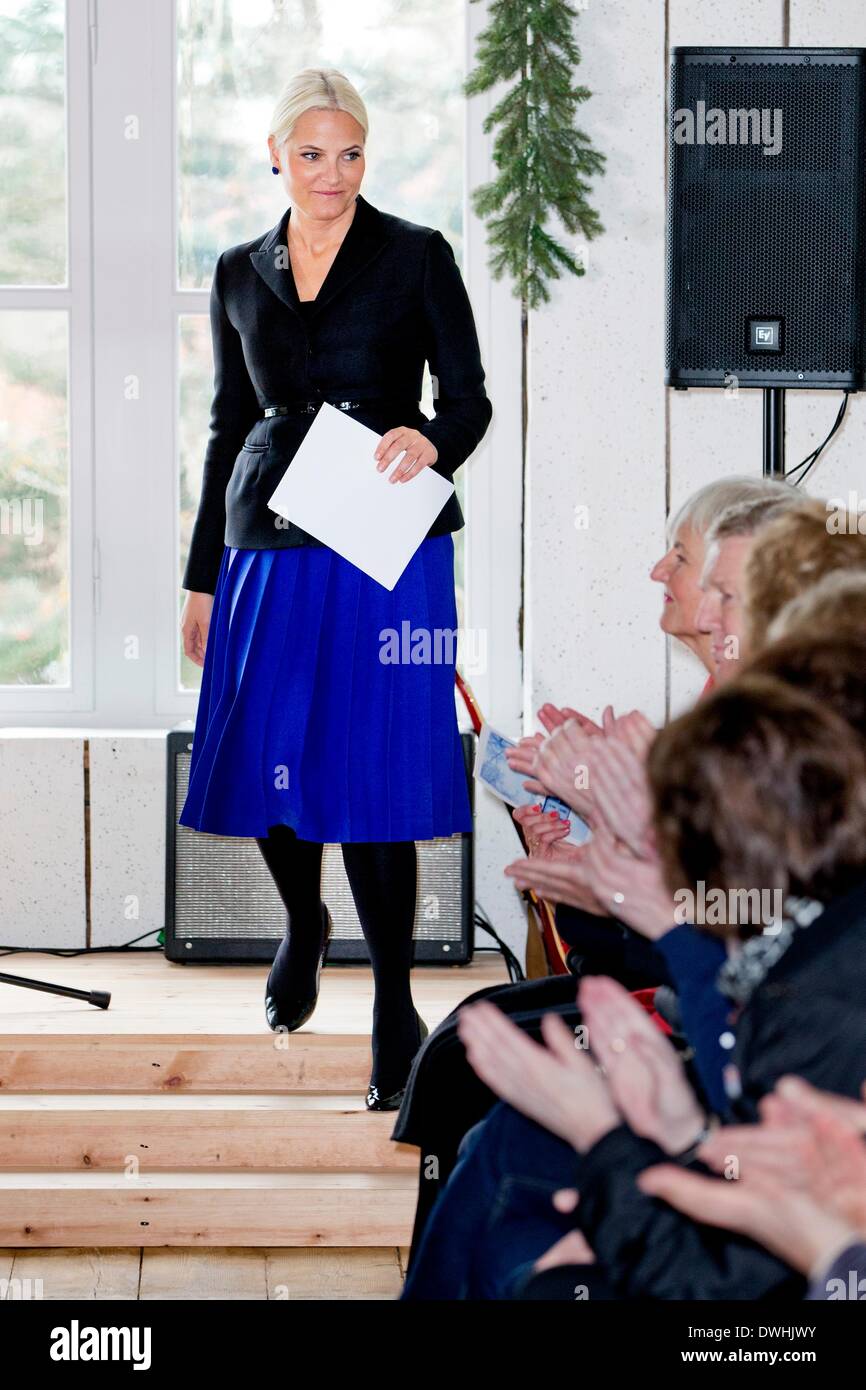 Crownprincess Mette-Marit di Norvegia visiti la Constitution Hall in Eidsvoll, Norvegia, sulla Giornata internazionale della donna 8 marzo 2014. La riunione è stata nella stessa stanza dove 112 uomini ha reso la costituzione nel 1814, sarebbe prendere un altro 99 anni prima che le donne della Norvegia poteva votare. Foto: Patrick van Katwijk Foto Stock