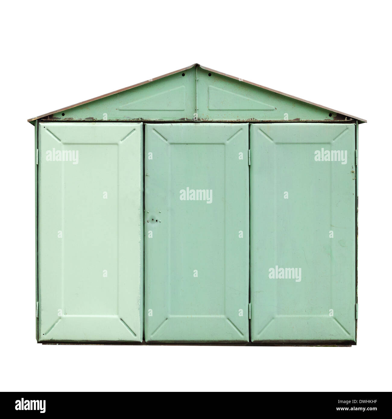 Di metallo verde facciata garage isolato su bianco Foto Stock
