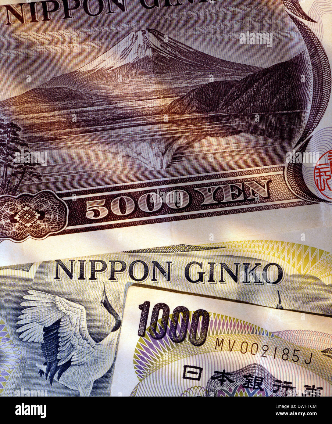 Il Monte Fuji sul giapponese banconote - 5000 & 1000 Yen Foto Stock
