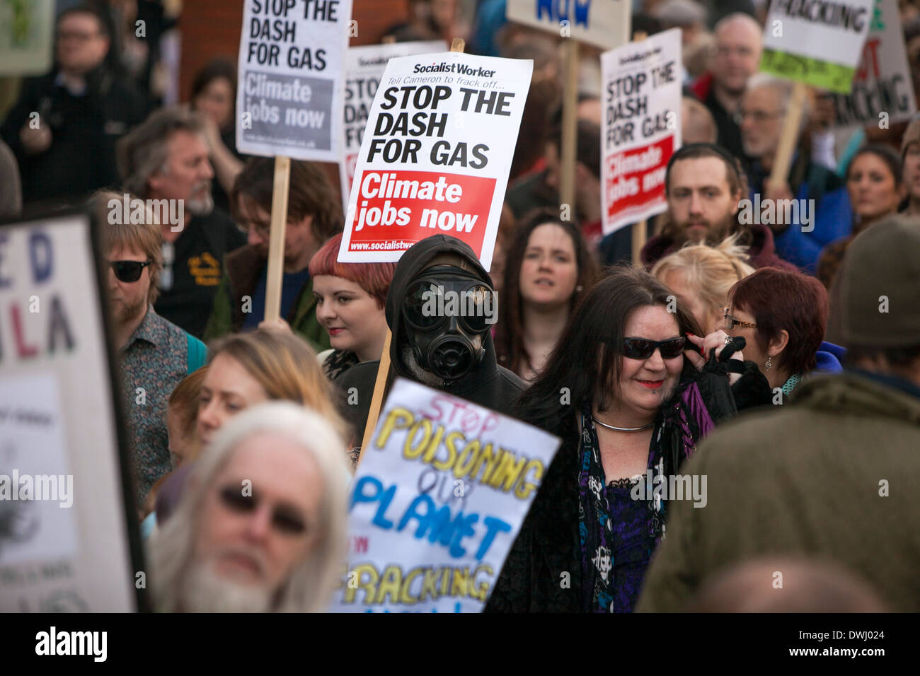 Anti-fracking dimostrazione in Manchester. Foto Stock