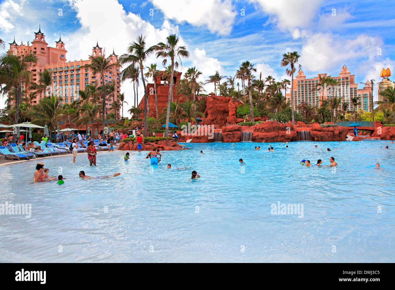 Paradise Island, Atlantis, piscina, Nassau, Bahamas Foto Stock