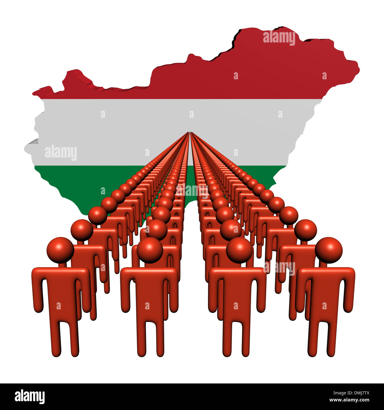 Linee di persone con Ungheria bandiera mappa immagine Foto Stock