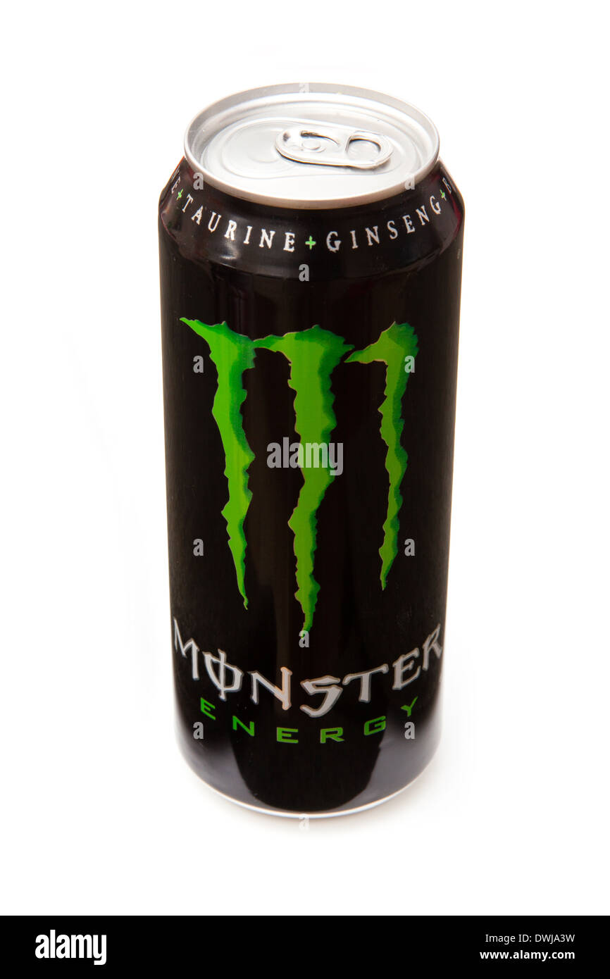 Possibile di Monster energy drink possono essere isolati su un bianco di sfondo per studio. Foto Stock
