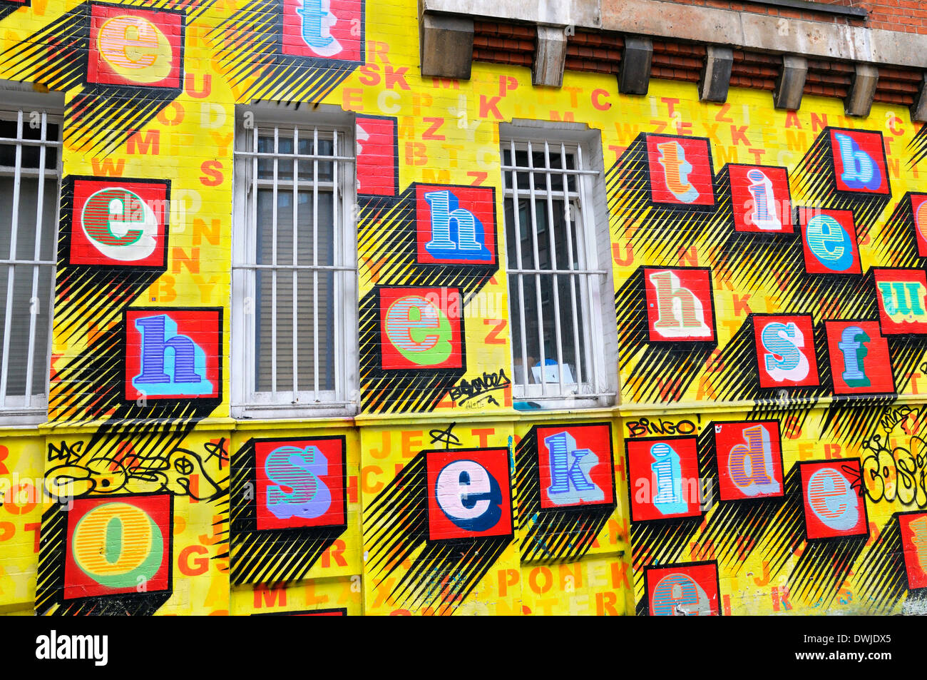 Street illustrazione creata da Ben Eine, Middlesex Street, East London, England, Regno Unito Foto Stock